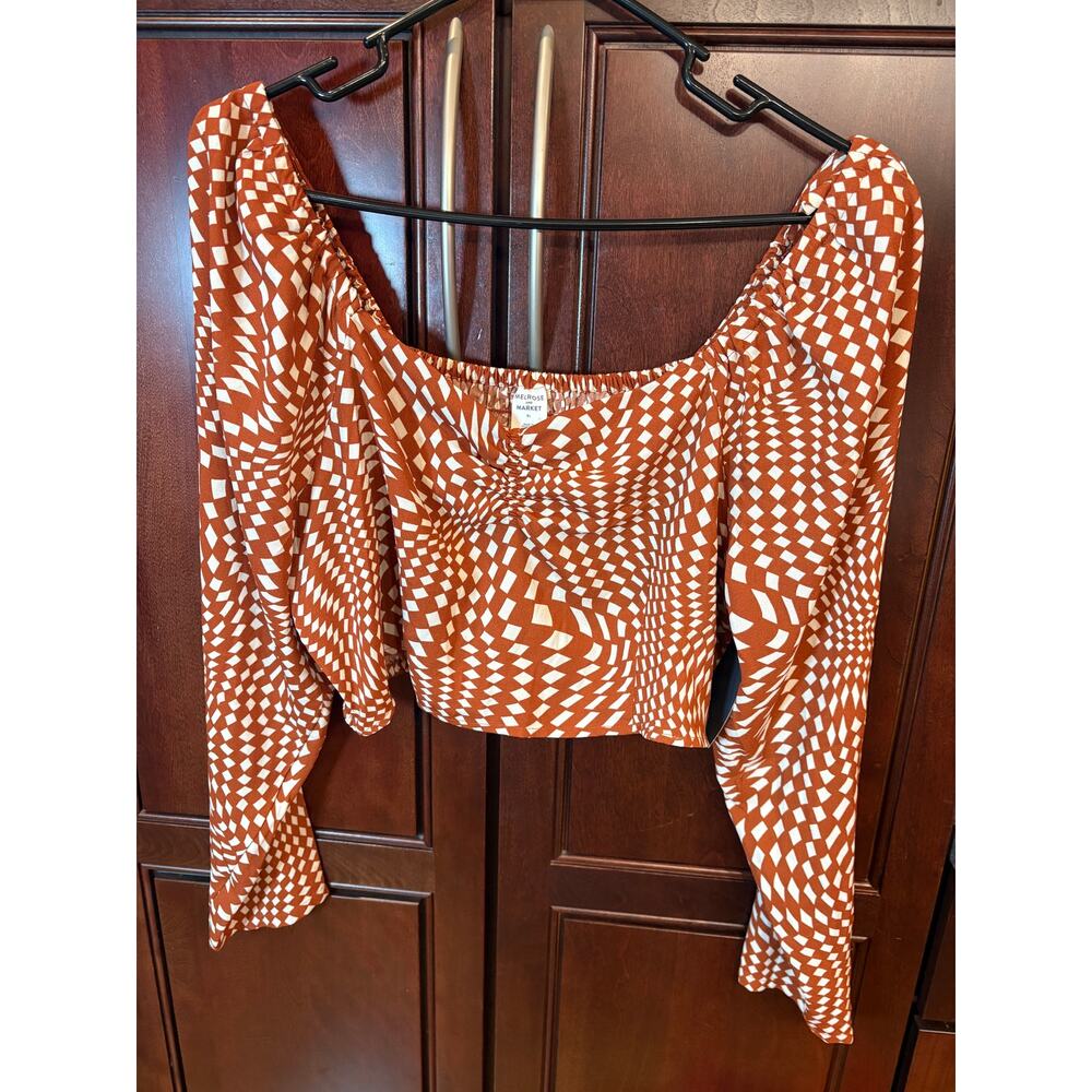 Melrose & Market Women's Brown & White 70's Inspired Top Size XL